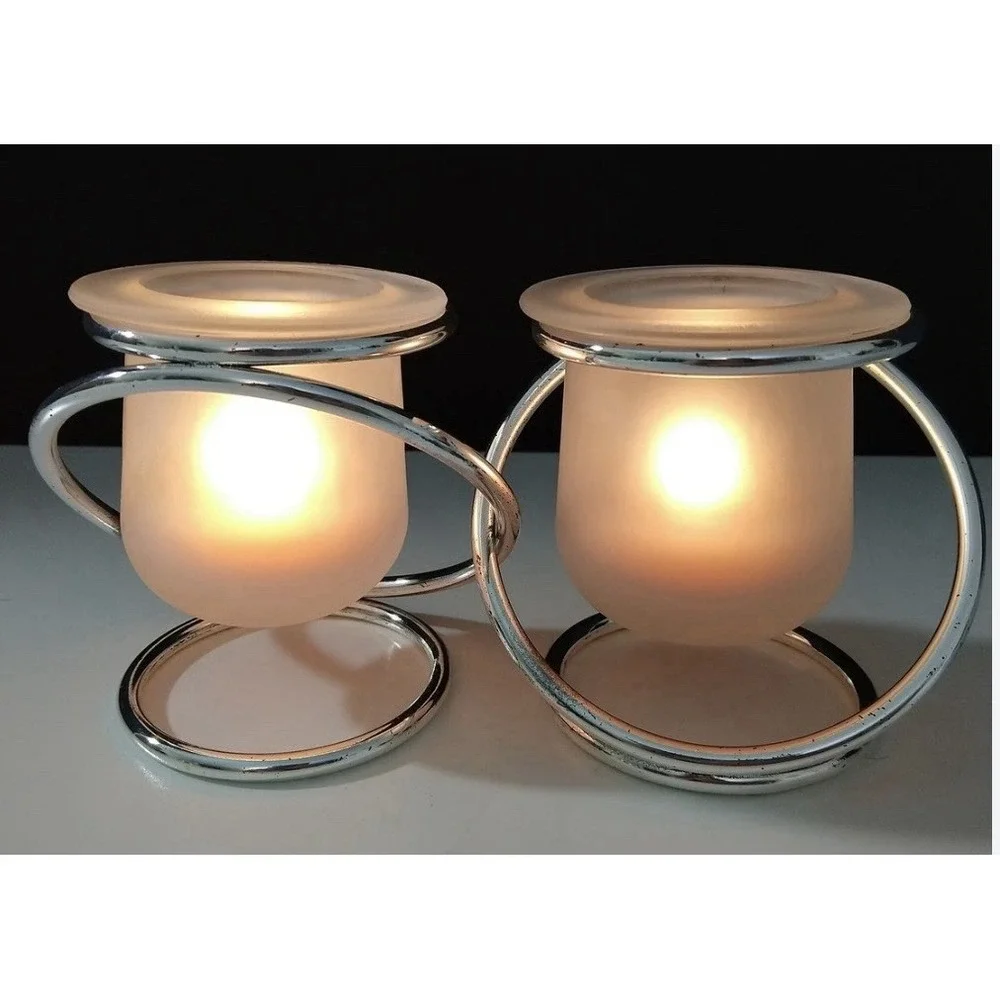 PartyLite‎ Gemini Frosted Votive Candle Holders P7106 Gold Interlocking Pair New